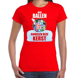 Rood Kerstshirt / Kerstkleding Mijn ballen rinkelen deze Kerst voor dames met social media kerstbal 2XL  -