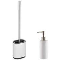 WC-/toiletborstel en houder - wit - met zeeppompje 400 ml