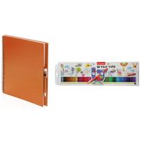 Oranje schetsboek/tekenboek met 50 viltstiften   -