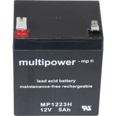 multipower MP1223H Loodaccu 12 V 5 Ah Loodvlies (AGM) (b x h x d) 90 x 108 x 70 mm Kabelschoen 6.35 mm Onderhoudsvrij, Geringe zelfontlading
