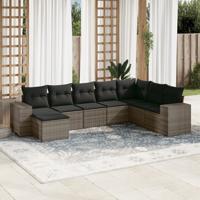 8-delige Loungeset met kussens poly rattan grijs