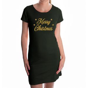 Fout kerst jurkje Merry Christmas glitter goud op zwart voor dames - Kerst kleding / outfit