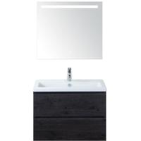 Vogue Badmeubelset 80 cm - Greeplijst in Kleur - Black Oak - Keramische Wastafel Wit 1 Kraangat met Sence Spiegel