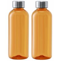 Kunststof waterfles/drinkfles/sportfles - 2x - oranje transparant - met RVS dop - 600 ml