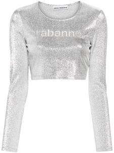 Rabanne t-shirt crop à logo en pierres - Argent