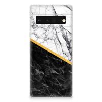 Google Pixel 6 Pro | TPU | Siliconen hoesje | Marmer Wit Zwart - Origineel Cadeau Man
