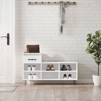 Schoenenkast 102x36x60 cm bewerkt hout hoogglans wit