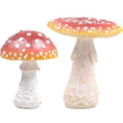 Decoris Paddenstoelen Set - 2x stuks - polyresin - 10 cm en 12 cm - herfst decoratie