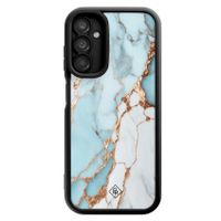 Samsung Galaxy A14 zwarte case - Marmer lichtblauw Samsung Galaxy A14 zwarte case - Marmer lichtblauw