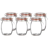 Voorraadpot/bewaarpot - 6x - 1L - glas - met beugelsluiting - D10 x H17 cm