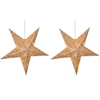 HI verlichte kerststerren - 2x stuks - hout - 40 cm - hangdecoraties - kerstdecoratie - kerstversier