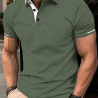 Bon&Bon Men's Short Sleeve Polo Shirt - Dusty Blue Color Block Golf Top Green / S