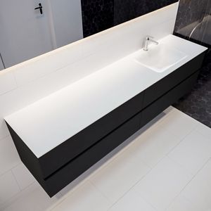 Mondiaz Vica Cloud badmeubel zwart mat 200 cm 4 lades solid surface enkele spoelbak rechts 1 kraangat