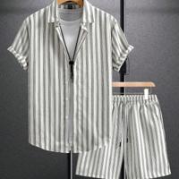 Bon&Bon Men's 2-Piece White Button Up Shirt and Shorts Vacation Set Beige / M