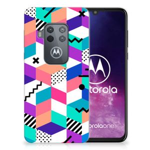 Motorola One Zoom TPU Hoesje Blokken Kleurrijk