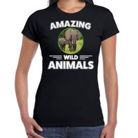 T-shirt olifanten amazing wild animals / dieren zwart voor dames