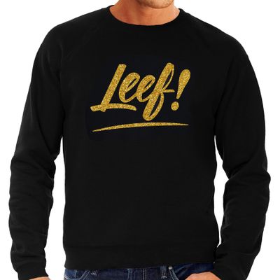 Leef goud tekst sweater zwart heren - Glitter en Glamour goud party kleding trui