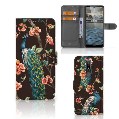 Nokia 2.4 | Telefoonhoesje | Met pasjeshouder | Pauw met Bloemen