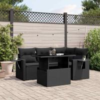 5-delige Loungeset met kussens poly rattan zwart