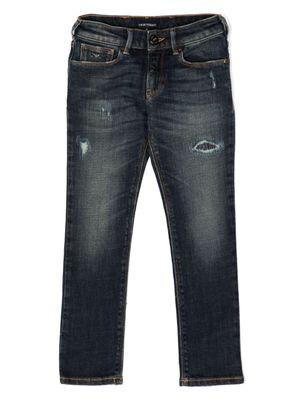 Emporio Armani Kids jean droit à effet usé - Bleu