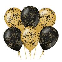 Paperdreams Ballonnen - luxe Sarah / 50 jaar feest - 6x stuks - goud / zwart - 30 cm