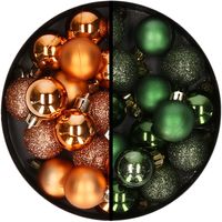 34x stuks kunststof kerstballen koper en donkergroen 3 cm - thumbnail