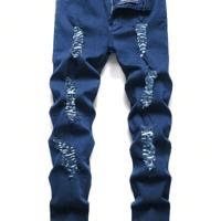 Bon&Bon Men's Ripped Skinny Jeans - Black Slim Fit Denim Dark Wash / 38