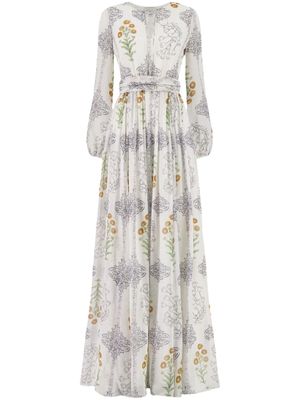 Giambattista Valli robe longue en soie à fleurs - Blanc