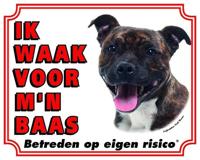 Staffordshire Bull Terrier Waakbord - Ik waak voor Brindle