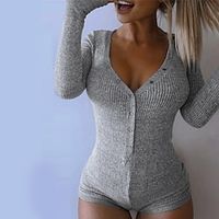 Dames Babypakje Knoop voorzijde Effen Kleur V-hals Casual / Dagelijks Casual Normale pasvorm Lange mouw Klaver Zwart Grijs S M L Herfst Lightinthebox - thumbnail