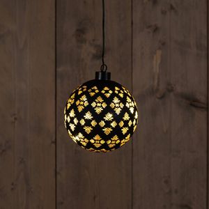 Anna's Collection - Glass Ball Baroque Black/Gold 12Cm / 10Led Warm White /