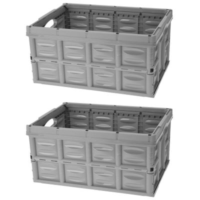 2x Vouwkratten/inklapbare boodschappenkratten grijs 53 x 40 x 26 cm