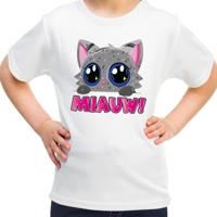 Verkleed T-shirt voor jongens/meisjes - Miauw - wit - carnaval - feestkleding voor kinderen