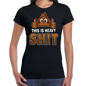 Funny emoticon t-shirt this is heavy shit zwart dames