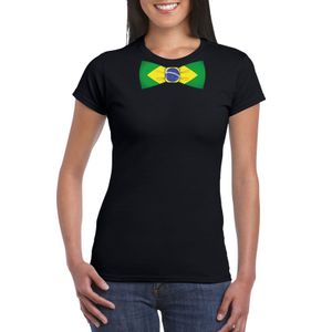 Zwart t-shirt met Brazilie vlag strikje dames