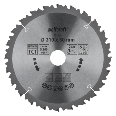 Wolfcraft Kap- en verstekzaagblad | HM | 24 Zähne | Ø210mm | 1 stuk - 6550000