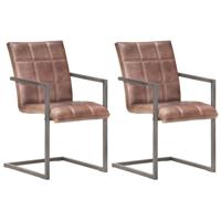Eetkamerstoelen 2 st echt leer verweerd bruin