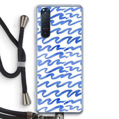 Blauwe golven: Sony Xperia 5 II Transparant Hoesje met koord