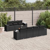 8-delige Loungeset met kussens poly rattan zwart