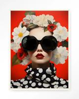 Urban Cotton Wandkleed 'Red Flower' 80 x 110cm in Floating Frame - off white