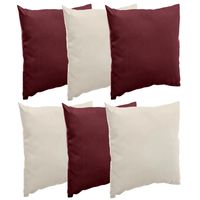 Bank/sier/tuin kussens voor binnen/buiten set 6x stuks beige/bordeaux rood 40 x 40 cm - thumbnail