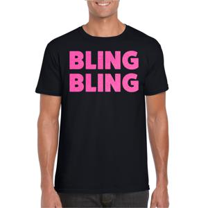 Verkleed T-shirt voor heren - bling - zwart - roze glitter - glitter and glamour - carnaval