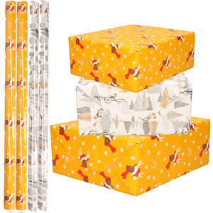 Set van 6x Rollen Kerst inpakpapier/cadeaupapier rendieren/vogels/bomen 2,5 x 0,7 meter - Cadeaupapier