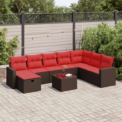 9-delige Loungeset met kussens poly rattan bruin