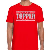 Rood Topper shirt in zilveren glitter letters heren 2XL  -