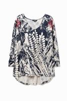 Gebloemd T-shirt met jacquard - WHITE - S