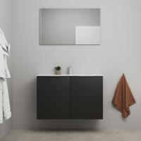 On-Line Badkamermeubelset - 100 cm - Bouwpakket - 2 Deuren met Greep - Porseleinen Wastafel - 1 Kraangat - Spiegel - Mat Zwart