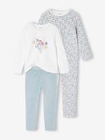 Set van 2 pyjama's fluweel/velours met bloemen voor meisjes ecru
