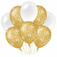 30 jaar leeftijd thema Ballonnen - 8x - goud/wit - Verjaardag - Versiering/feestartikelen   -