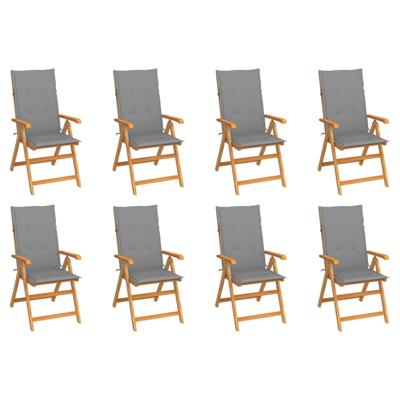 Tuinstoelen 8 st verstelbaar met kussens massief teakhout